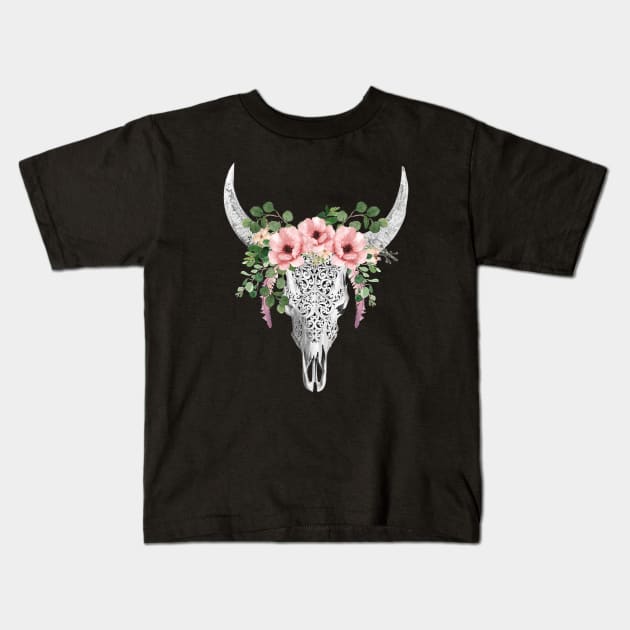 Cow skull floral 3 Kids T-Shirt by Collagedream